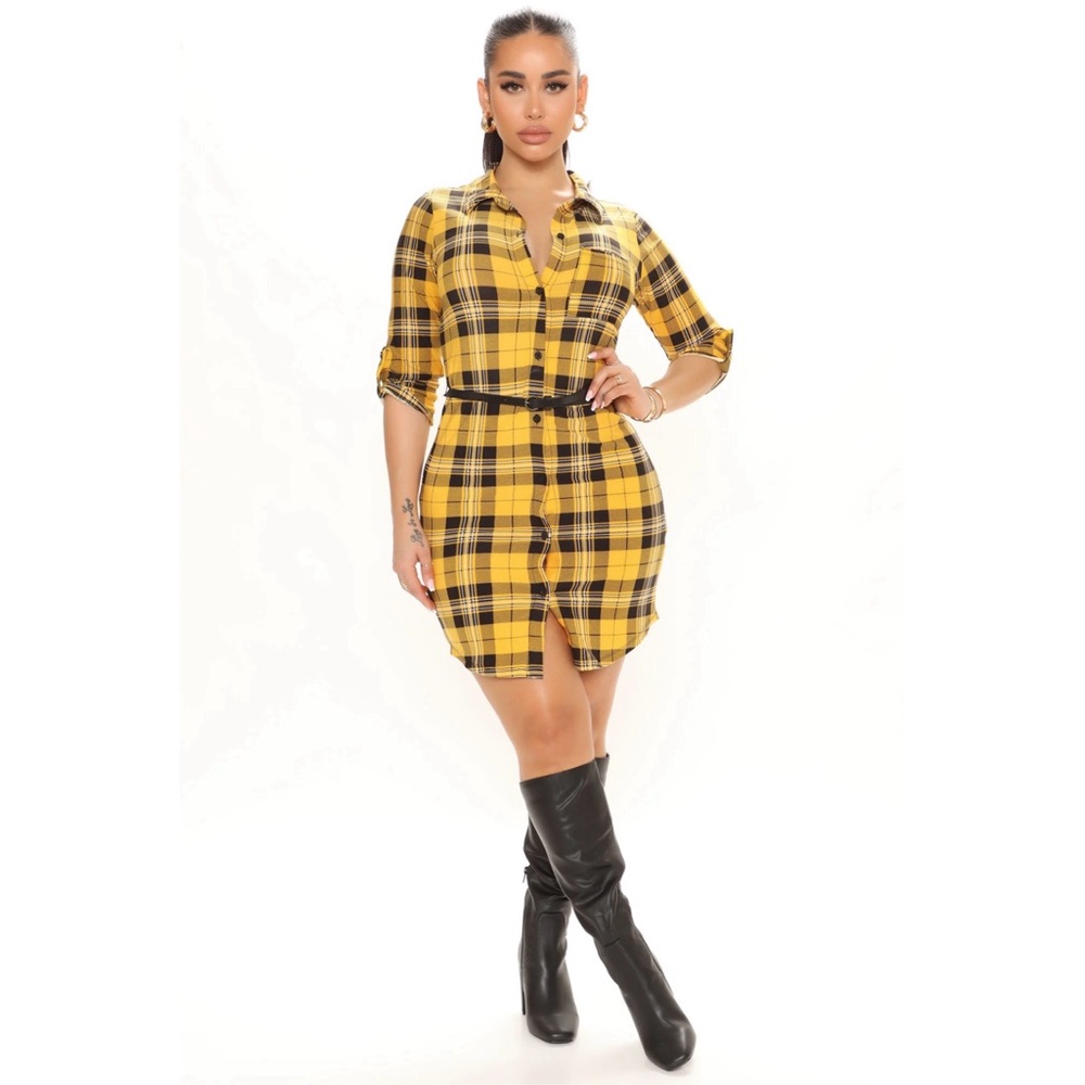 Plaid Yourself Shirt Mini Dress - Yellow/Combo XL